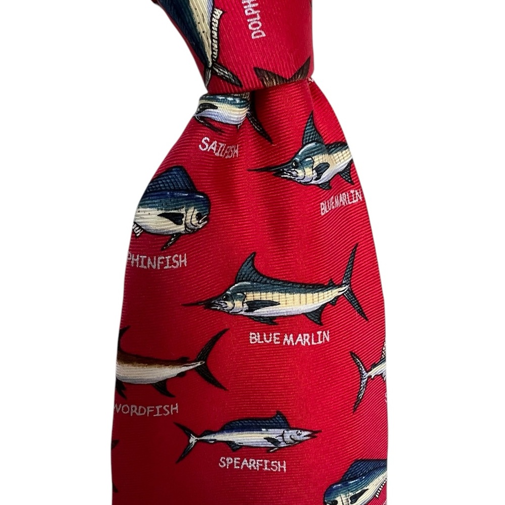 ALYNN NECKWEAR (2) 100% Silk Red NeckTies Fishing Tie Saltwater 3.5x60 VTG USA - Picture 2 of 16
